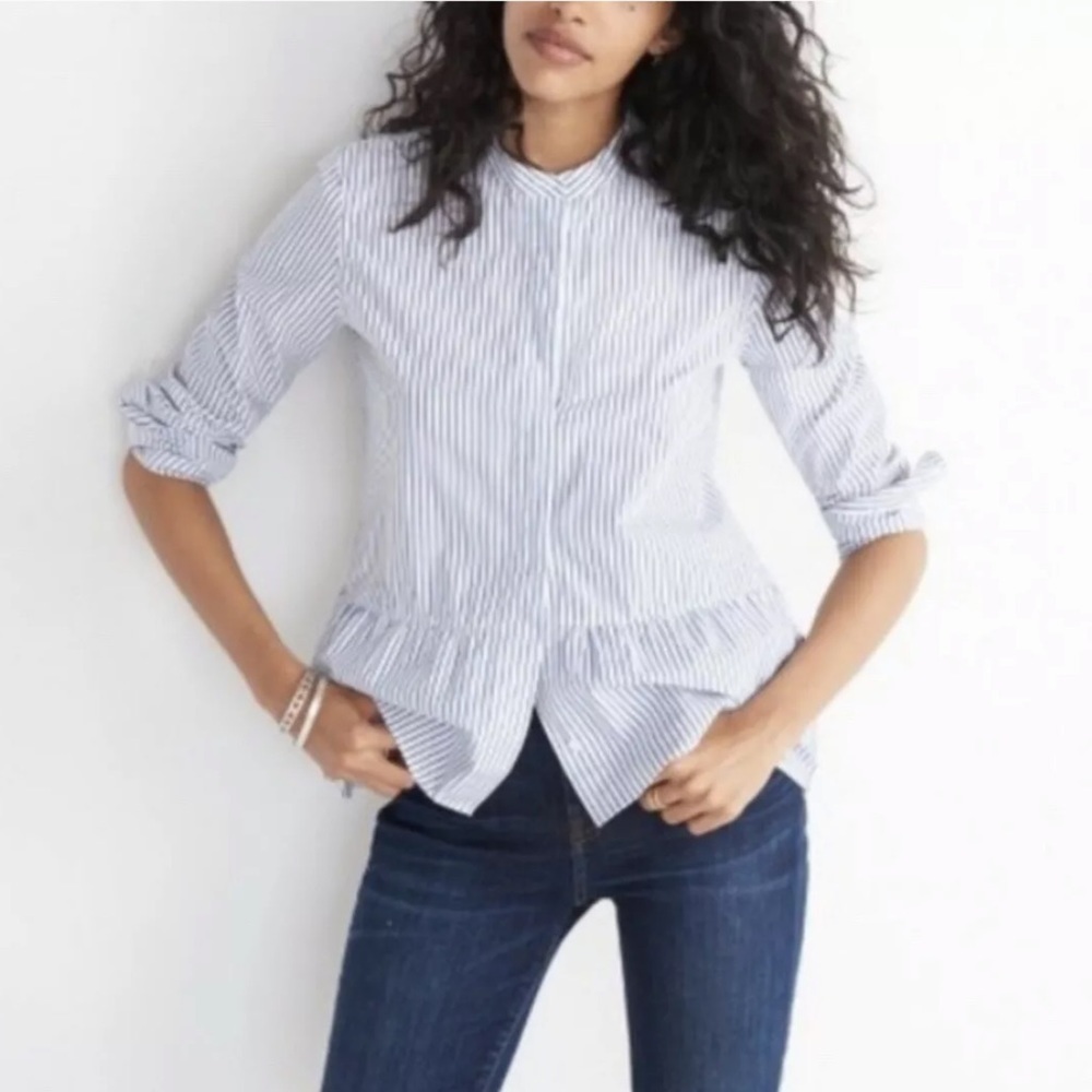 Madewell Lakeside Top Peplum Striped XS blue white - Picture 1 of 13